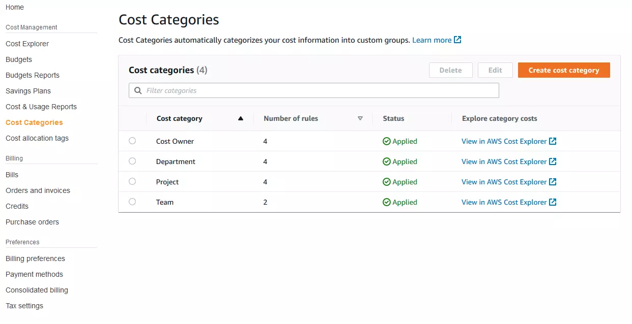 Cost Categories