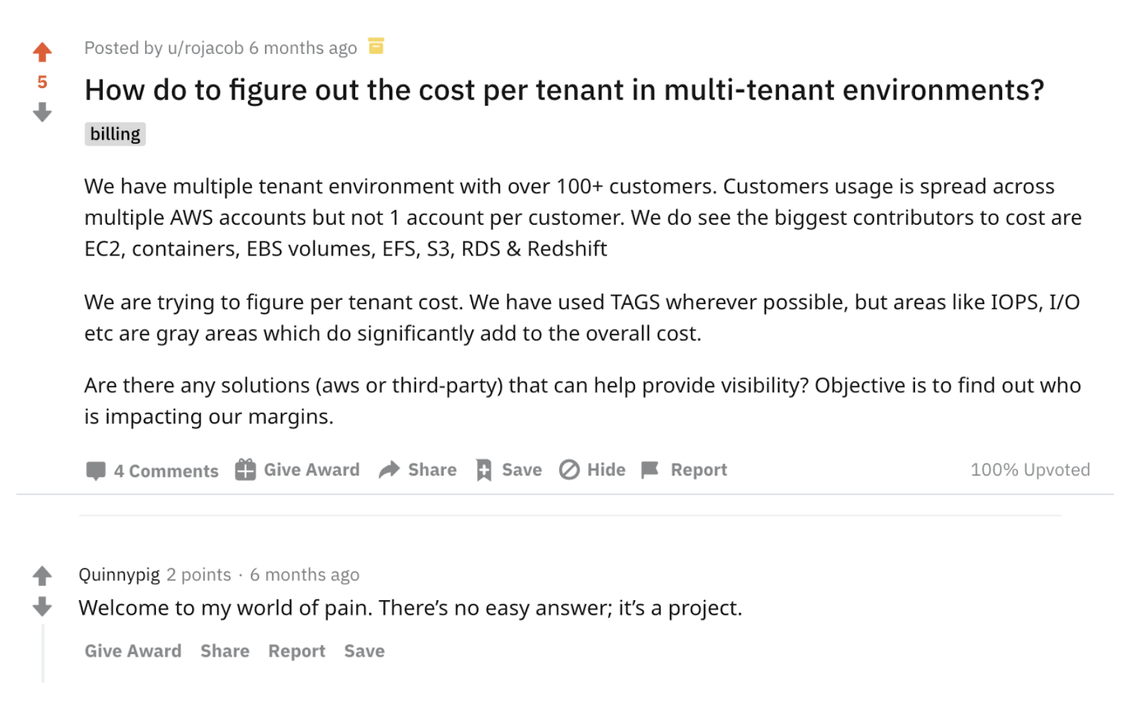 Cost per Tenant Reddit Thread
