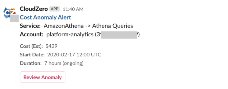 CloudZero Cost Anomaly Slack Alert