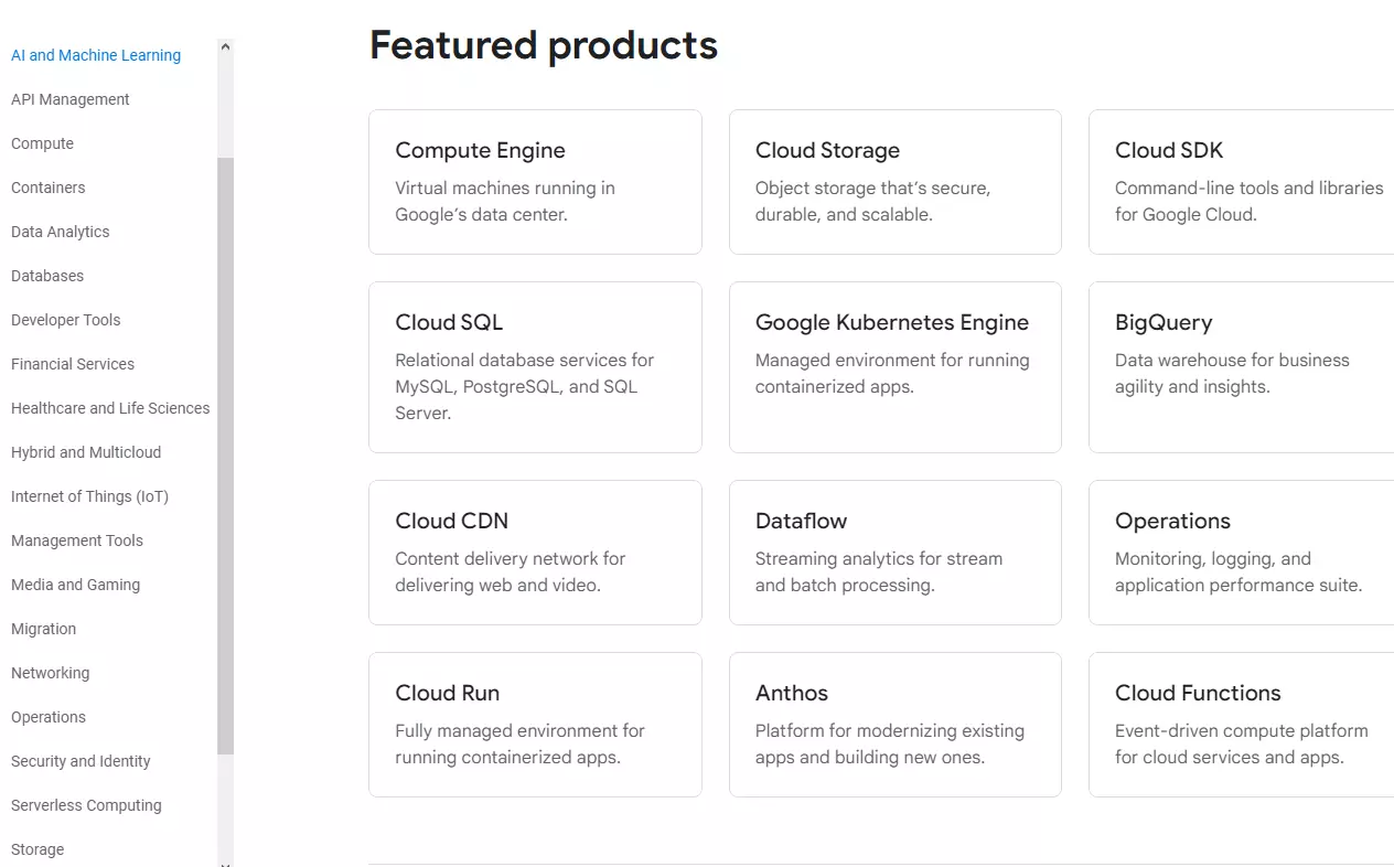 google cloud platform services and products