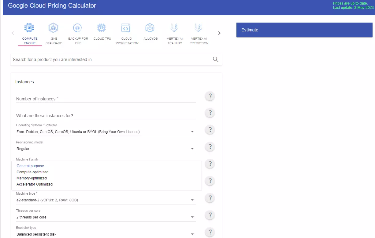 google cloud pricing calculator