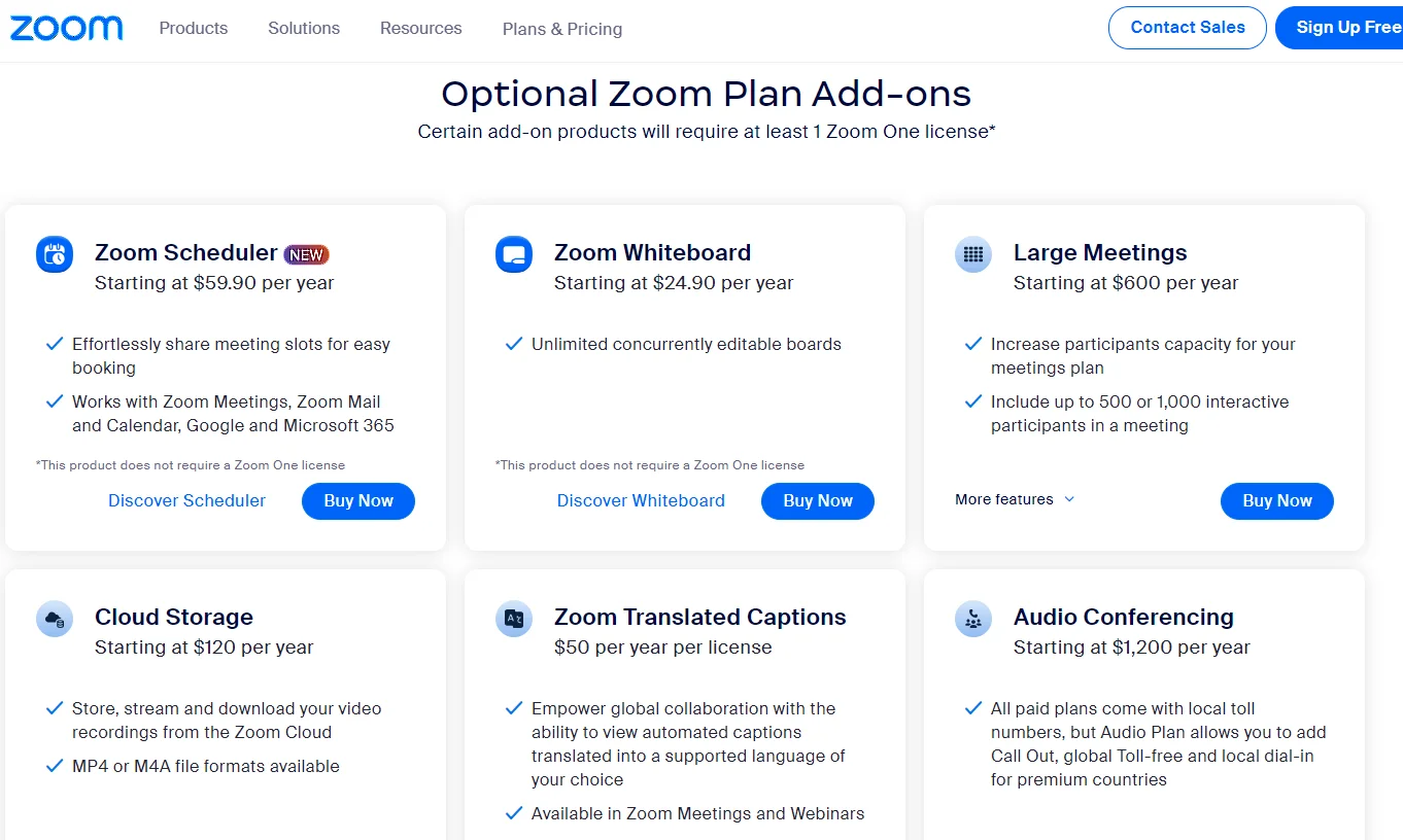 zoom optional feature pricing