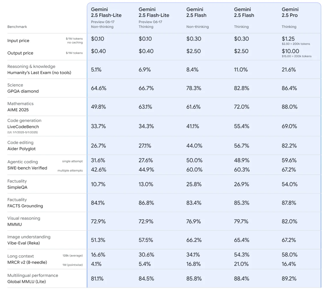 Gemini 2.5 Flash model benchmarks