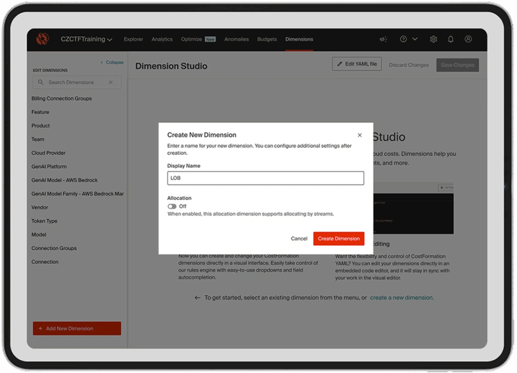 CloudZero Dimension Studio For Cloud Cost Allocation