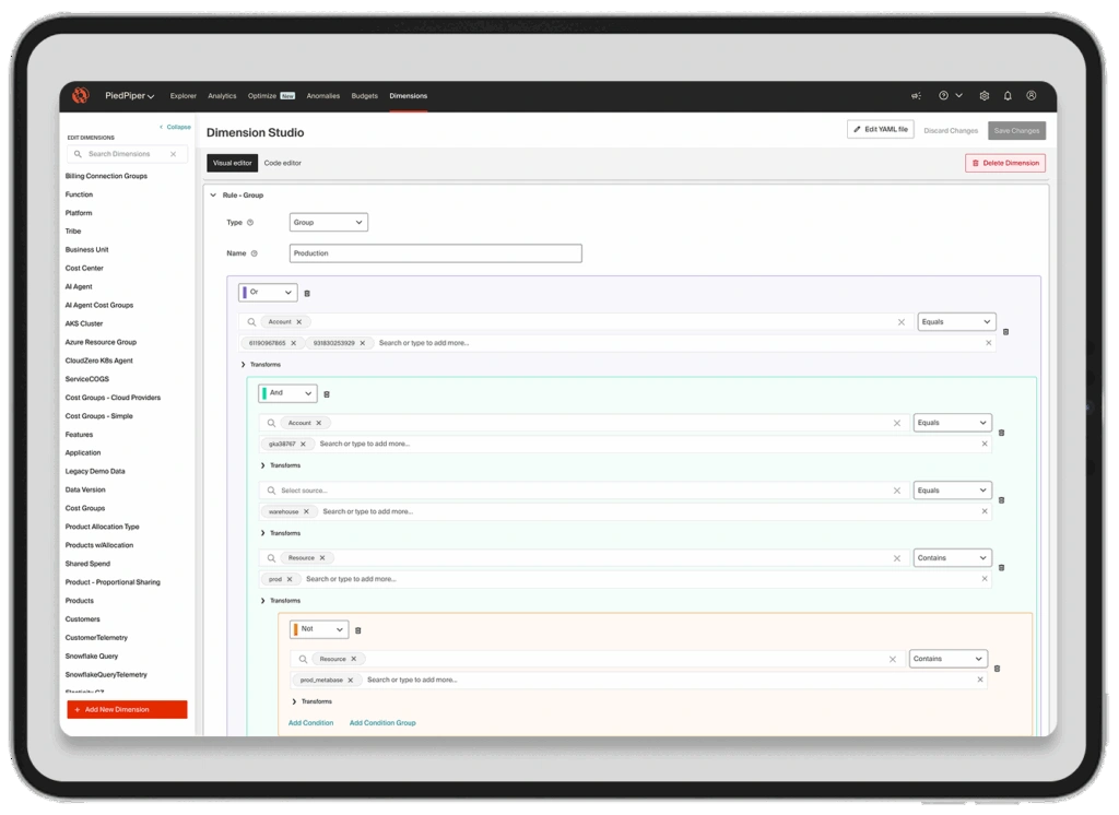 CloudZero Dimension Studio For Cloud Cost Allocation