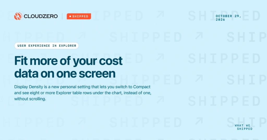CloudZero Display Density setting: Compact fits more cost data on one screen